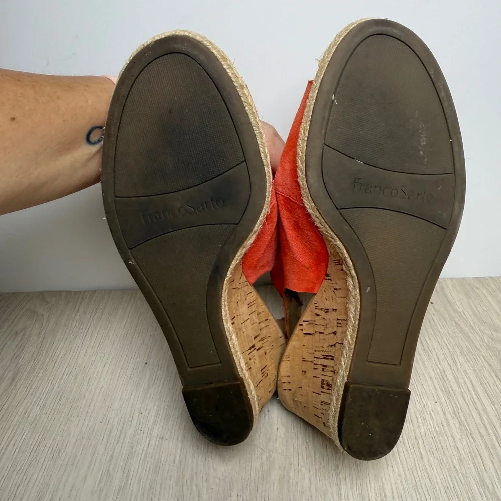 Wedge Sandals Franco Sarto Womens 7.5 Orange Suede Julien Cork Espadrille Heel